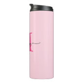 Hot Pink Modern Script Girly Monogram Naam Thermosbeker (Geroteerd rechts)