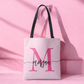 Hot Pink Modern Script Girly Monogram Naam Tote Bag