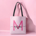 Hot Pink Modern Script Girly Monogram Naam Tote Bag<br><div class="desc">Draag uw benodigdheden in stijl met onze Hot Pink Modern Script Girly Monogram Naam Canvas tas! Dit tas is voorzien van een gedurfd hot pink ontwerp en is gepersonaliseerd met jouw naam in een chique, modern script voor een trendy, aangepaste look. Perfect voor winkelen, school of dagelijks gebruik, het biedt...</div>