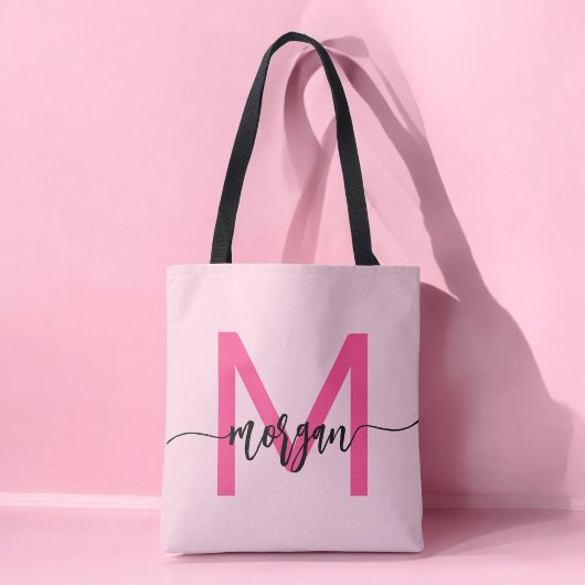 Hot Pink Modern Script Girly Monogram Naam Tote Bag