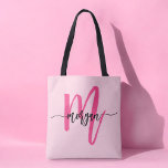 Hot Pink Modern Script Girly Monogram Naam Tote Bag<br><div class="desc">Draag uw benodigdheden in stijl met onze Hot Pink Modern Script Girly Monogram Naam Canvas tas! Dit tas is voorzien van een gedurfd hot pink ontwerp en is gepersonaliseerd met jouw naam in een chique, modern script voor een trendy, aangepaste look. Perfect voor winkelen, school of dagelijks gebruik, het biedt...</div>