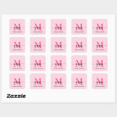 Hot Pink Modern Script Girly Monogram Naam Vierkante Sticker (Vel)