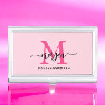 Hot Pink Modern Script Girly Monogram Naam Visitekaarthouder<br><div class="desc">Maak een professionele verklaring met onze Hot Pink Modern Script Girly Monogram Naam Business Card Case! Dit slanke en stijlvolle hoesje heeft een opvallend roze design, gepersonaliseerd met jouw naam in een stijlvol, eigentijds script voor een chique touch op maat. Het is ideaal voor het dragen en beschermen van uw...</div>