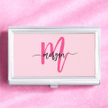 Hot Pink Modern Script Girly Monogram Naam Visitekaarthouder<br><div class="desc">Maak een professionele verklaring met onze Hot Pink Modern Script Girly Monogram Naam Business Card Case! Dit slanke en stijlvolle hoesje heeft een opvallend roze design, gepersonaliseerd met jouw naam in een stijlvol, eigentijds script voor een chique touch op maat. Het is ideaal voor het dragen en beschermen van uw...</div>