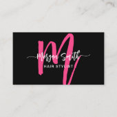 Hot Pink Modern Script Girly Monogram Naam Visitekaartje (Voorkant)