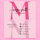 Hot Pink Modern Script Girly Monogram Naam Visitekaartje