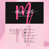 Hot Pink Modern Script Girly Monogram Naam Visitekaartje