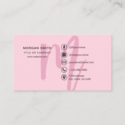 Hot Pink Modern Script Girly Monogram Naam Visitekaartje (Achterkant)