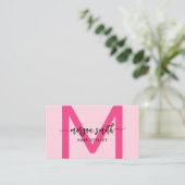 Hot Pink Modern Script Girly Monogram Naam Visitekaartje (Staand voorkant)