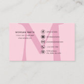 Hot Pink Modern Script Girly Monogram Naam Visitekaartje (Achterkant)