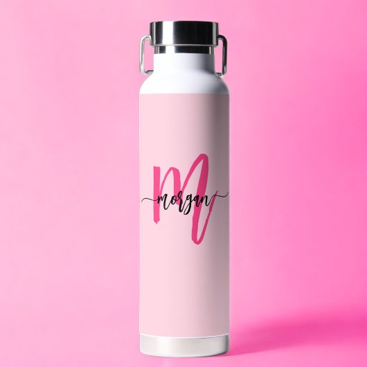 Hot Pink Modern Script Girly Monogram Naam Waterfles