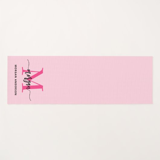 Hot Pink Modern Script Girly Monogram Naam Yogamat (Voorkant (horizontaal))
