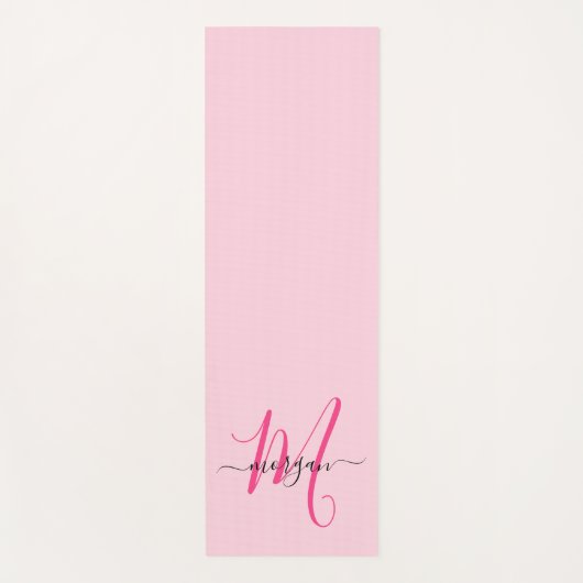 Hot Pink Modern Script Girly Monogram Naam Yogamat (Voorkant)