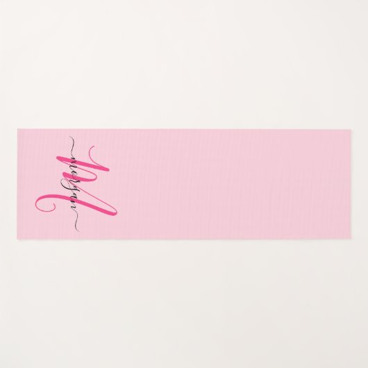 Hot Pink Modern Script Girly Monogram Naam Yogamat (Voorkant (horizontaal))