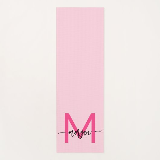 Hot Pink Modern Script Girly Monogram Naam Yogamat (Voorkant)