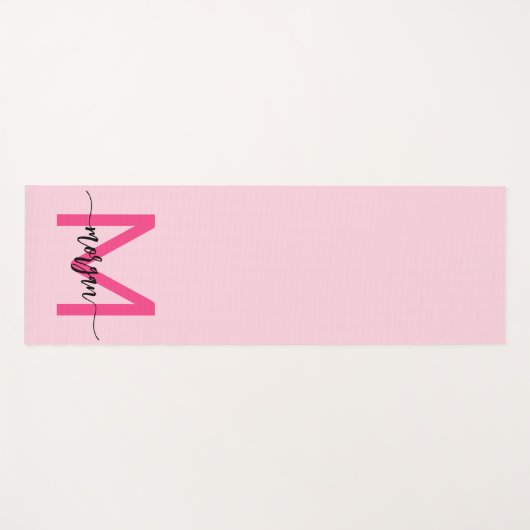 Hot Pink Modern Script Girly Monogram Naam Yogamat (Voorkant (horizontaal))