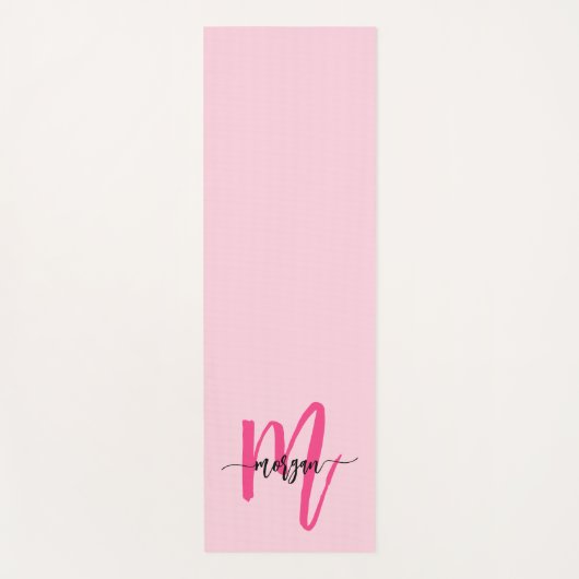 Hot Pink Modern Script Girly Monogram Naam Yogamat (Voorkant)
