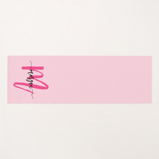 Hot Pink Modern Script Girly Monogram Naam Yogamat (Voorkant (horizontaal))