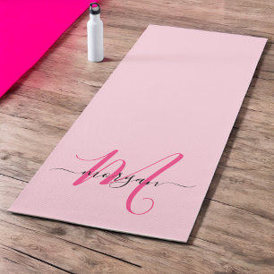 Hot Pink Modern Script Girly Monogram Naam Yogamat