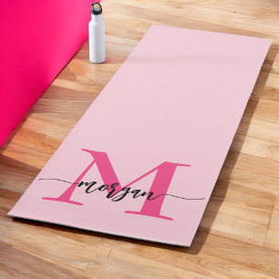 Hot Pink Modern Script Girly Monogram Naam Yogamat