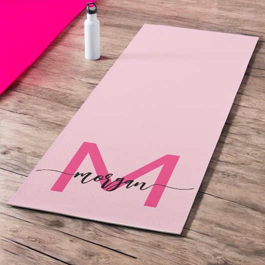 Hot Pink Modern Script Girly Monogram Naam Yogamat