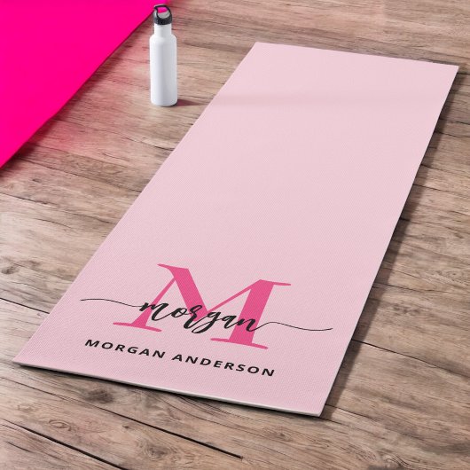 Hot Pink Modern Script Girly Monogram Naam Yogamat