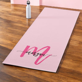 Hot Pink Modern Script Girly Monogram Naam Yogamat