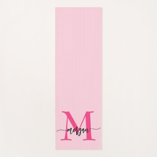 Hot Pink Modern Script Girly Monogram Naam Yogamat (Voorkant)