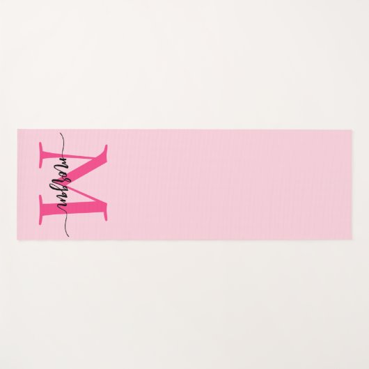 Hot Pink Modern Script Girly Monogram Naam Yogamat (Voorkant (horizontaal))