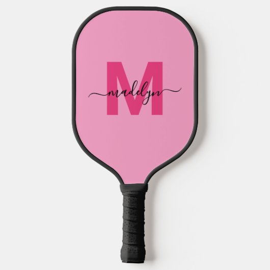 Hot Pink Modern Script Naam Girly Monogram Pickleball Paddle (Achterkant)