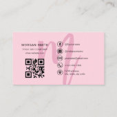 Hot Pink Modern Script QR Code Monogram Naam Visitekaartje (Achterkant)