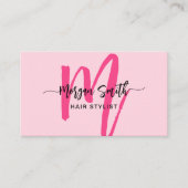 Hot Pink Modern Script QR Code Monogram Naam Visitekaartje (Voorkant)