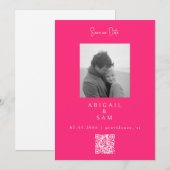 Hot Pink Modern Simplicity B/W Photo Save The Date (Voorkant / Achterkant)