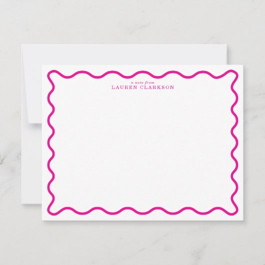 Hot Pink Modern Wavy Border Note Card Kaart (Voorkant)