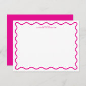 Hot Pink Modern Wavy Border Note Card Kaart (Voorkant / Achterkant)