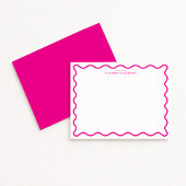 Hot Pink Modern Wavy Border Note Card Kaart