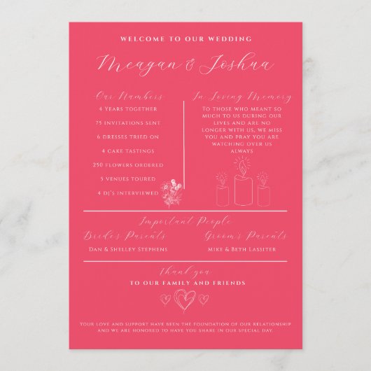 Hot Pink Modern Wedding Infographic Programma Programmakaart (Voorkant)