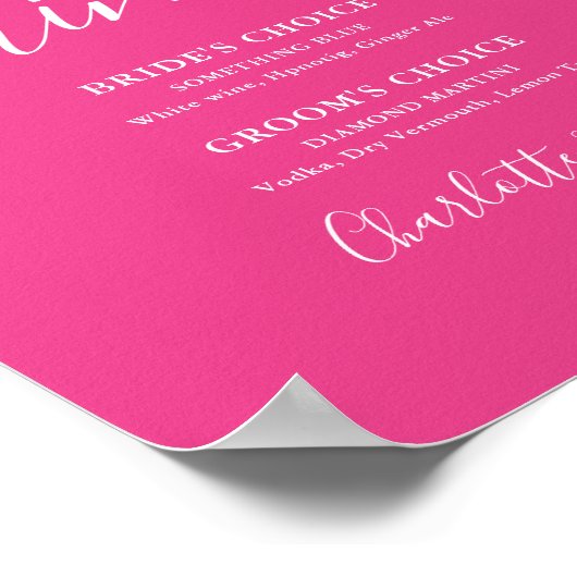 Hot Pink Modern Wedding Signature Drinken Sign Poster (Hoek)