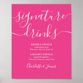 Hot Pink Modern Wedding Signature Drinken Sign Poster (Voorkant)