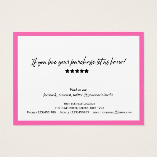 Hot Pink Moderne Script QR-code voor script bedank Visitekaartje (Achterkant)