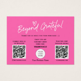 Hot Pink Moderne Script QR-code voor script bedank Visitekaartje