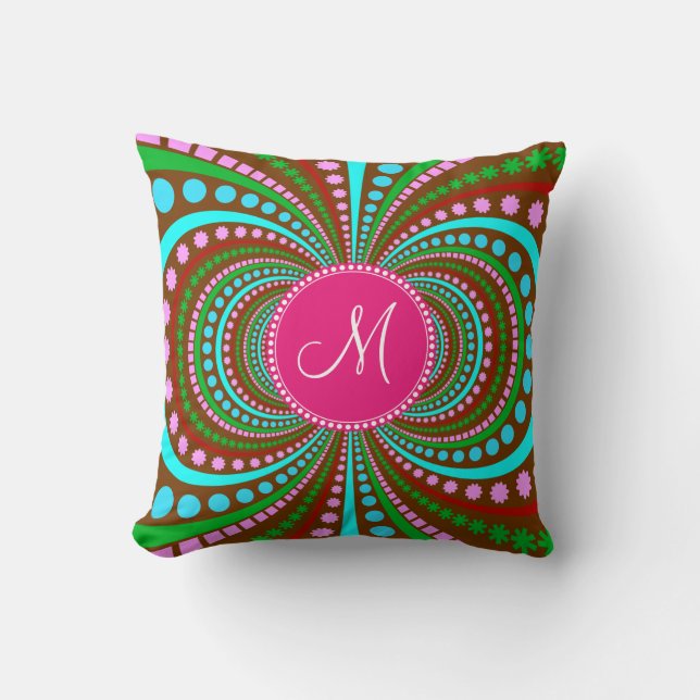 Hot Pink Monogram Cool Funky Patroon Kussen (Voorkant)