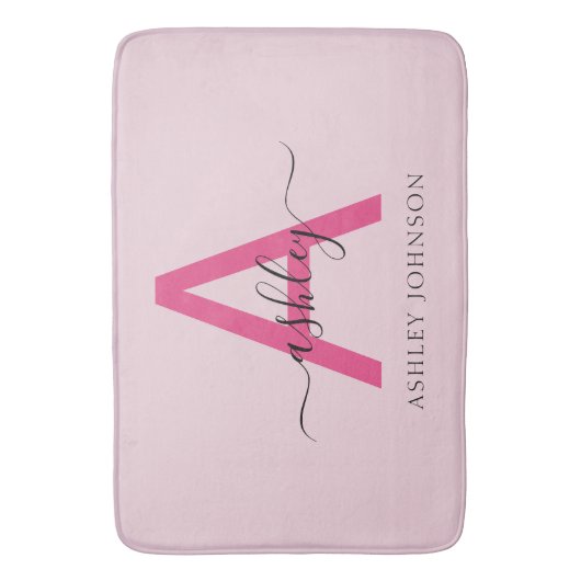 Hot Pink Monogram Dorm Room voor meisjes Badmat (Voorkant Verticaal)