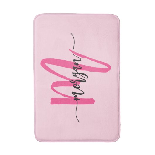 Hot Pink Monogram Dorm Room voor meisjes Badmat (Voorkant Verticaal)