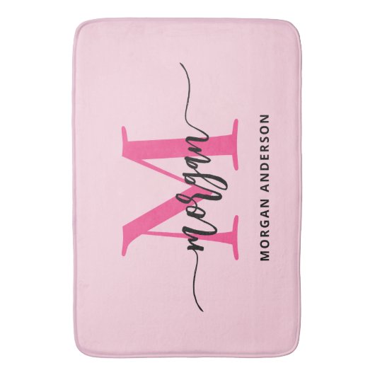 Hot Pink Monogram Dorm Room voor meisjes Badmat (Voorkant Verticaal)