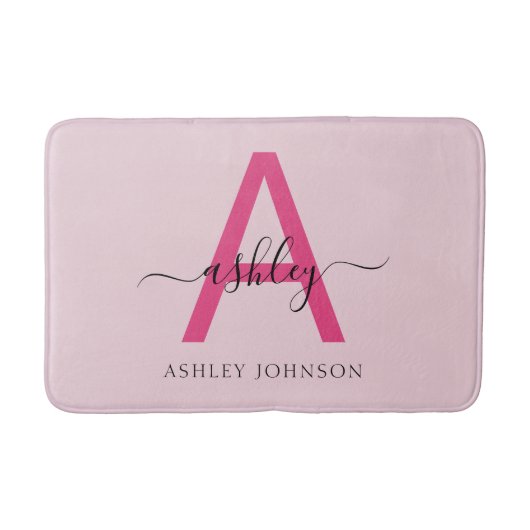 Hot Pink Monogram Dorm Room voor meisjes Badmat (Voorkant)
