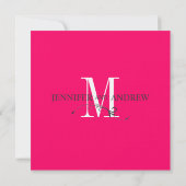 Hot Pink Monogram en Names Wedding Invitation Kaart (Achterkant)