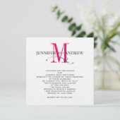 Hot Pink Monogram en Names Wedding Invitation Kaart (Staand voorkant)