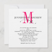 Hot Pink Monogram en Names Wedding Invitation Kaart (Voorkant)