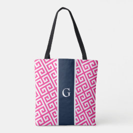 Hot Pink Monogram Griekse Key Canvas tas